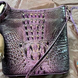 Brahmin Purple Crossbody Bag with Crocodile Texture